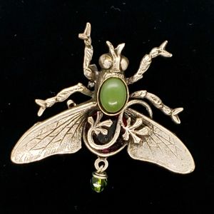 Jade and rhinestone insect pin